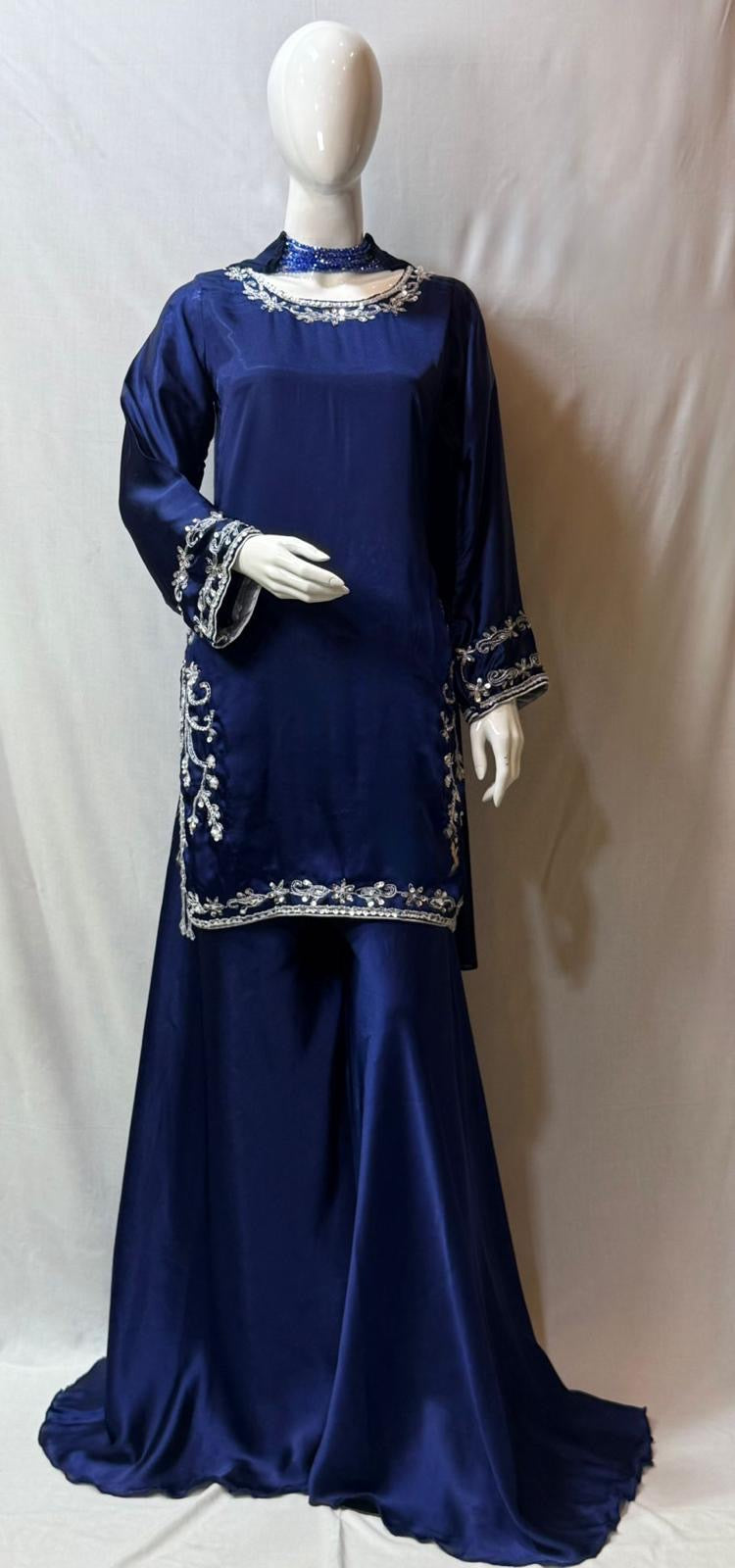 Navy Blue 1980 Choker Dupatta style