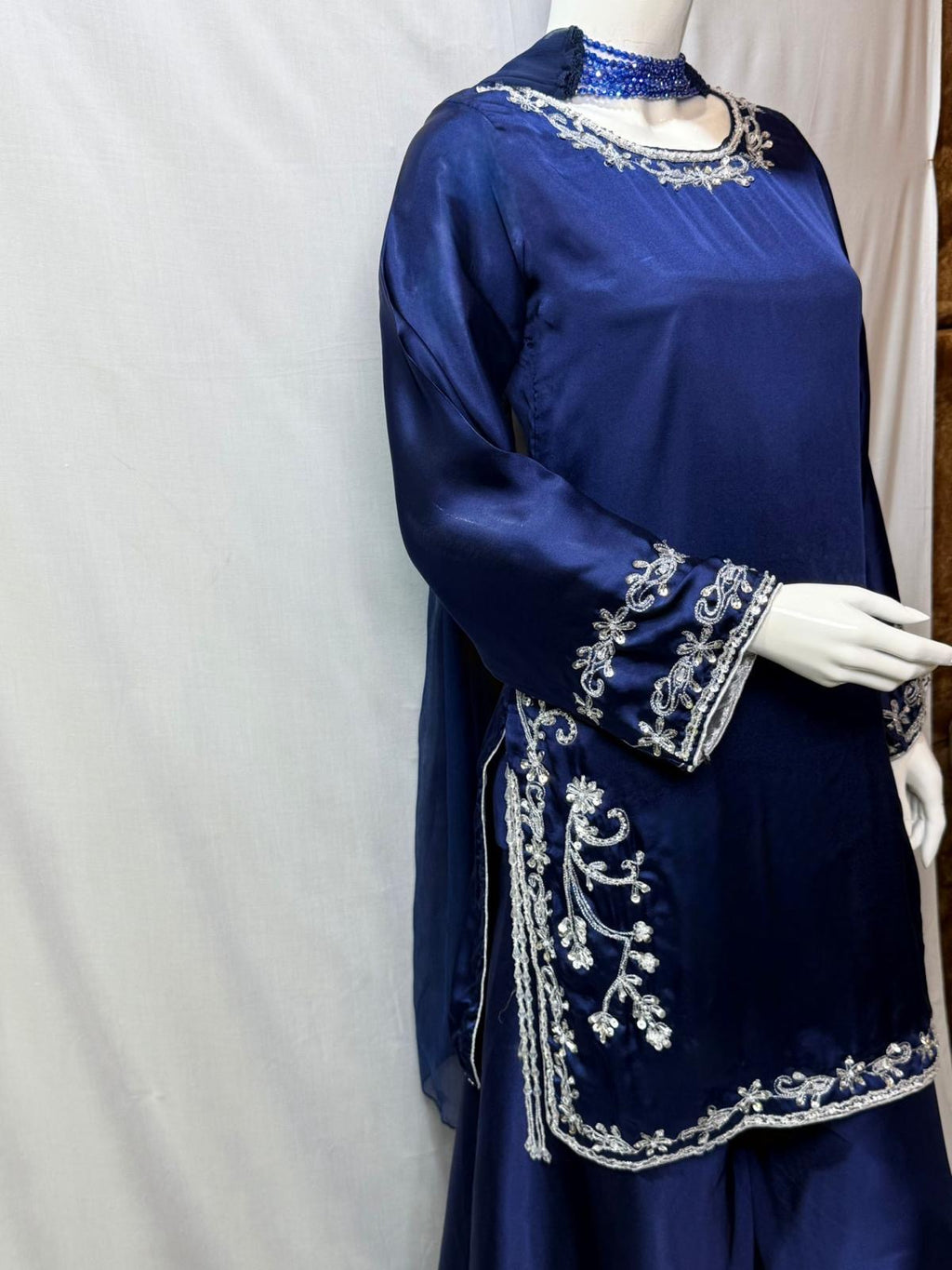 Navy Blue 1980 Choker Dupatta style